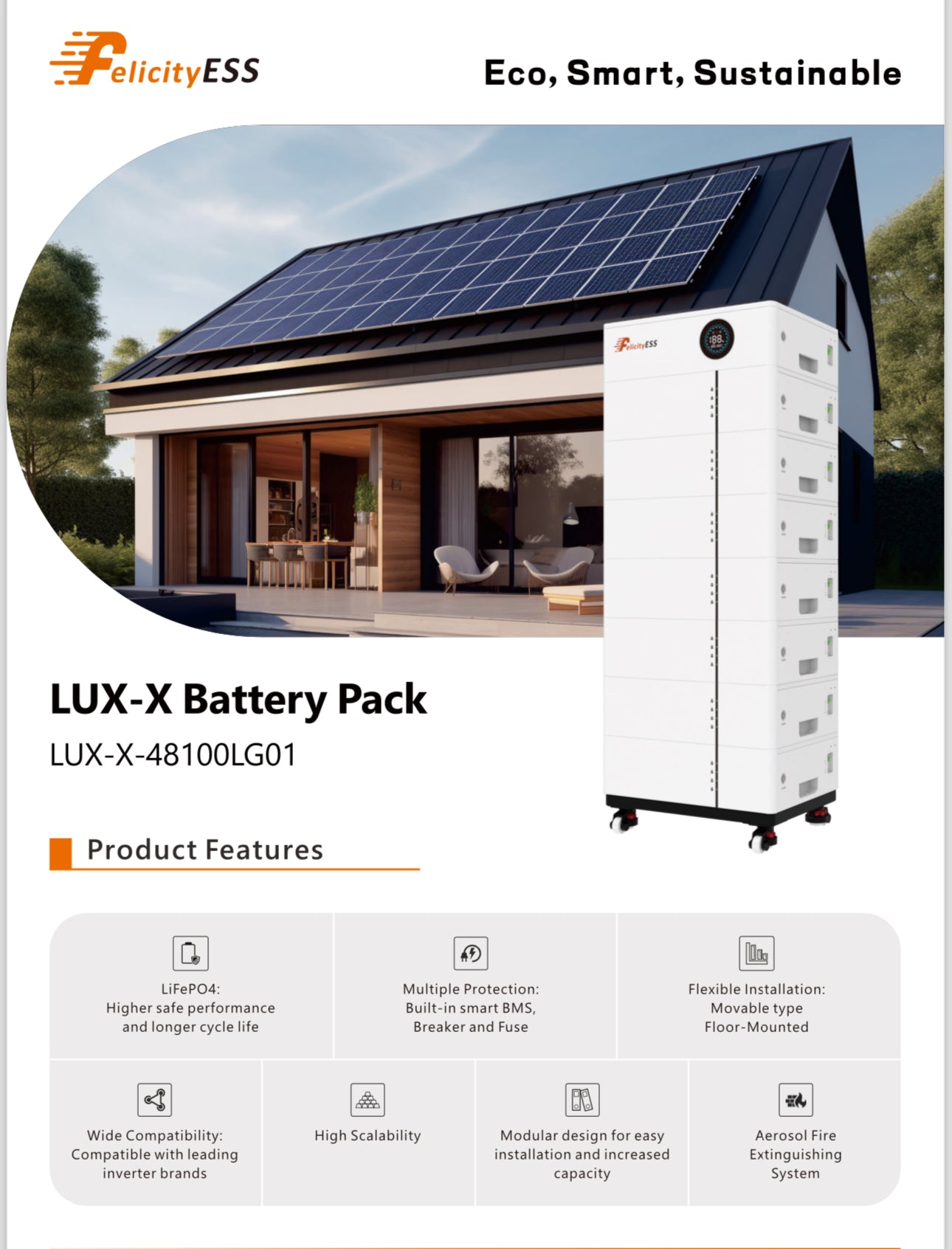 Bateria felicity LUX-X-5.12KWH Lithium Battery Control Module 10 Years Warranty 6000 Cycles