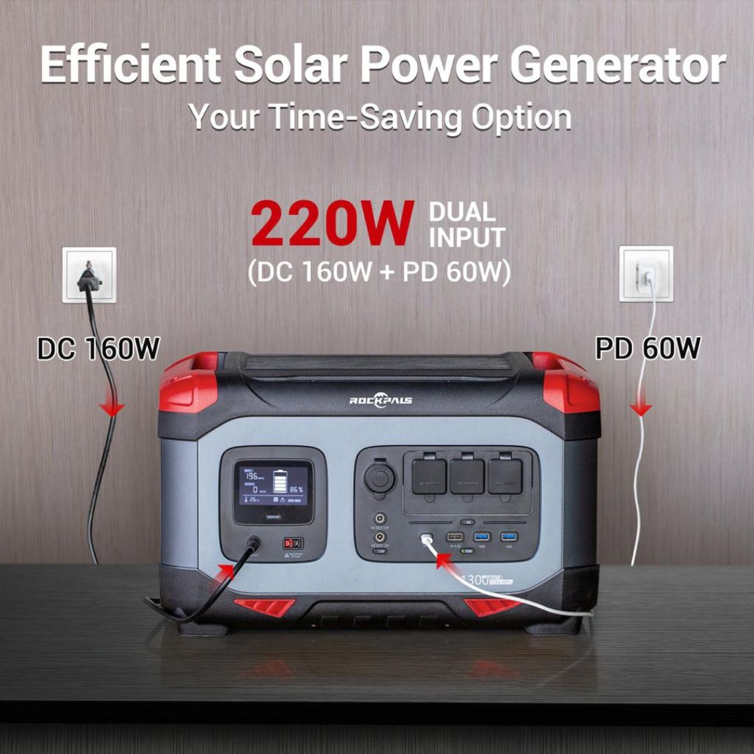 Estación de energía solar portátil Rockpals 1300W