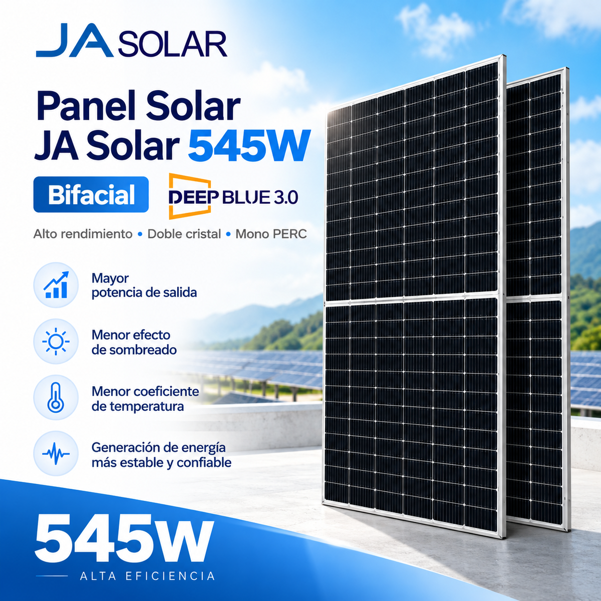 Panel Solar JA Solar 545W Bifacial Deep Blue 3.0 – JAM72D30