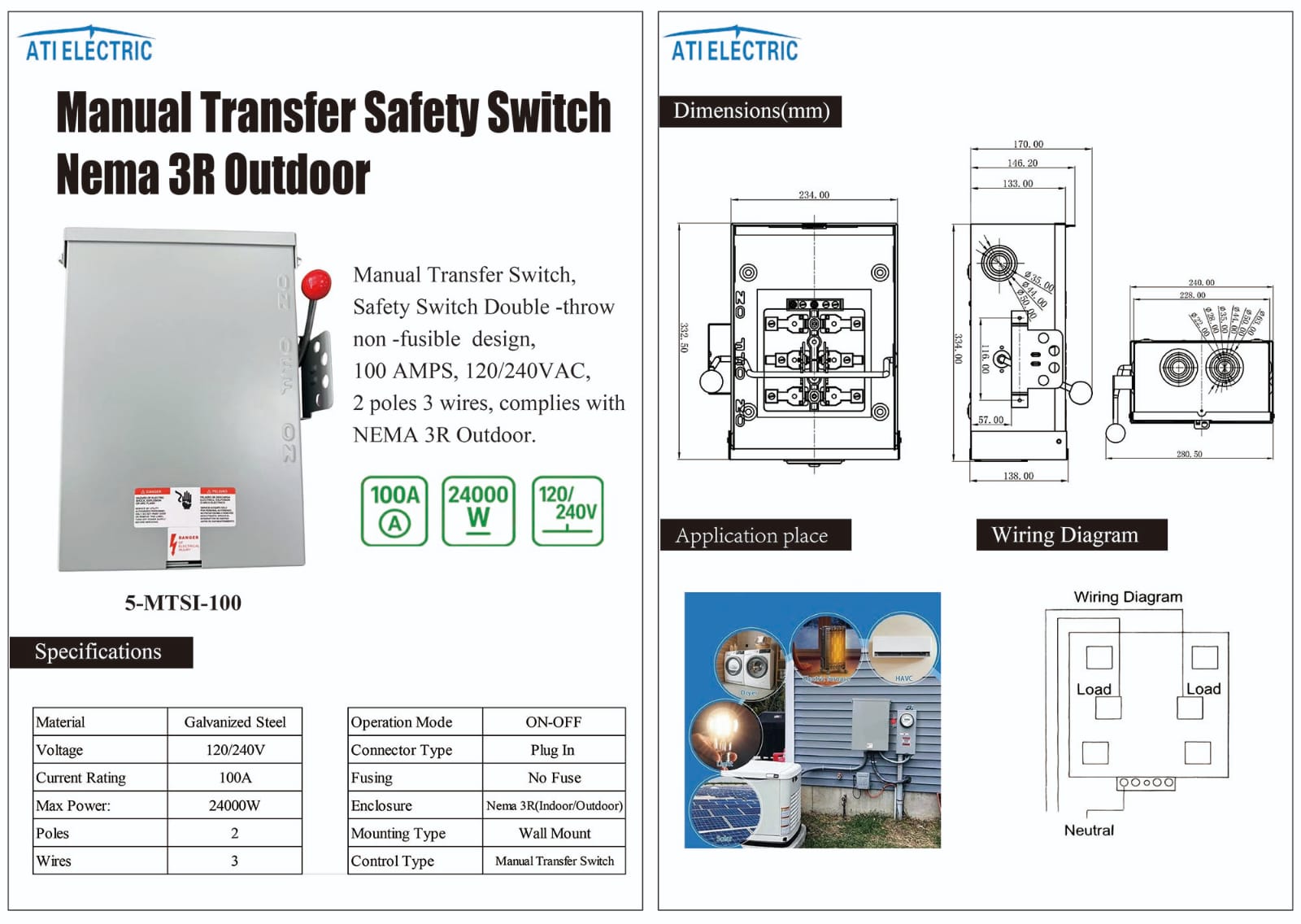 Transfer Swich 100 Amp Manual