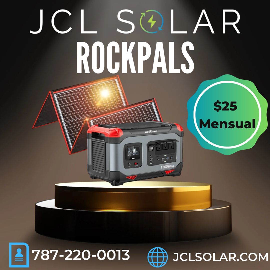 Estación de energía solar portátil Rockpals 1300W con panel solar 160W